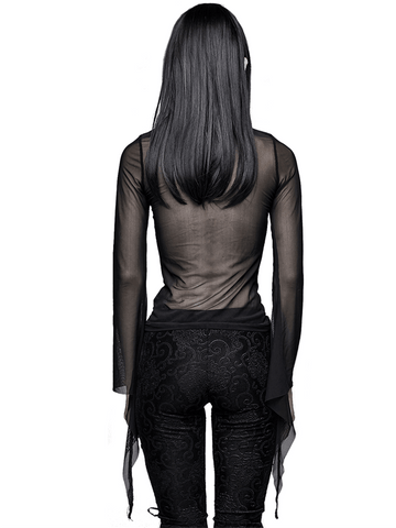 Elastic Mesh Top for Women / Long Sleeve Transparent Top